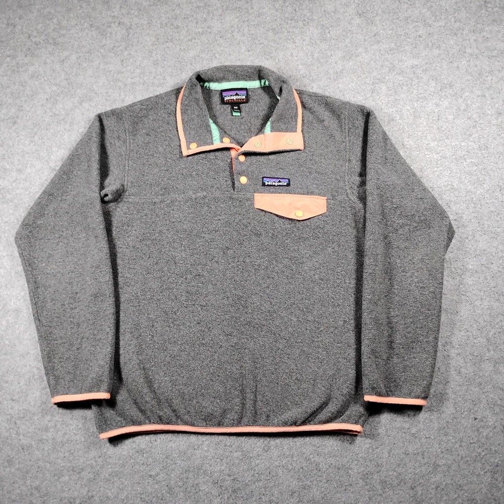 Patagonia Women's Lightweight Synchilla Snap-T Gray Orange Fleece Pullover XXS